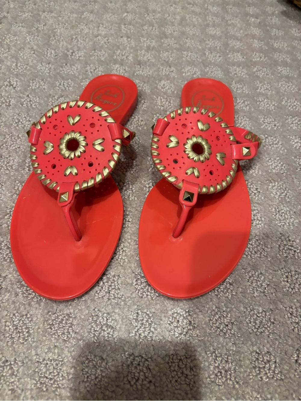 Jack Rogers Women’s Coral Red Decorative Thong Sandals